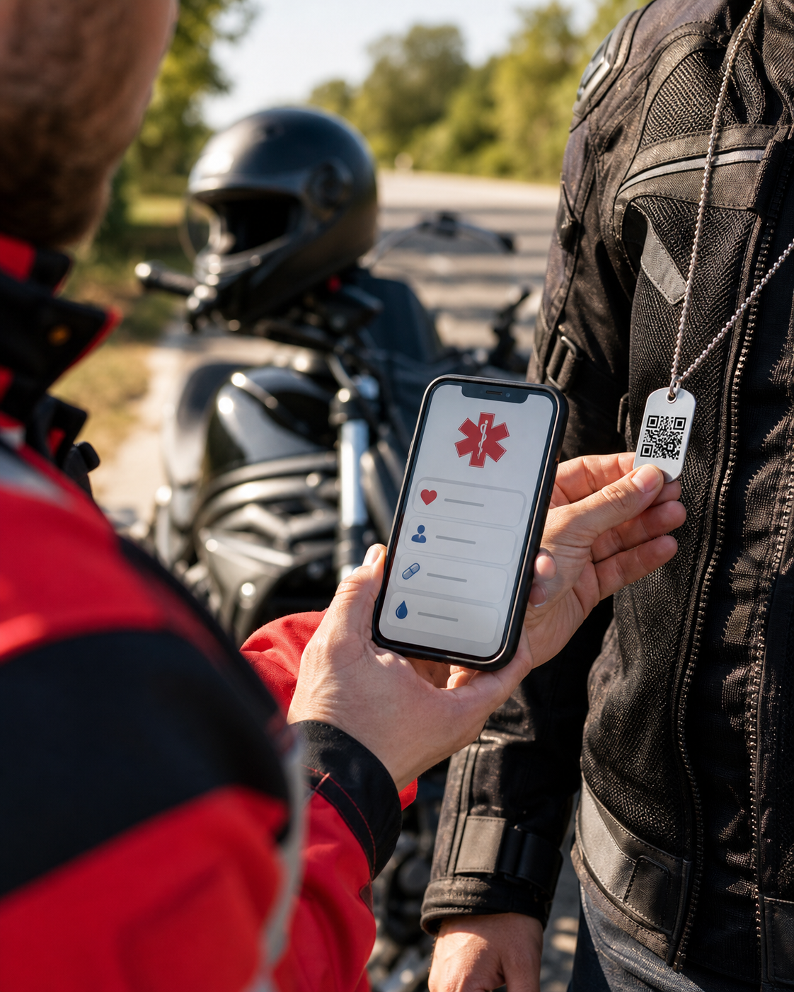 Respondiente consultando la informacion medica de un Biker Tag
